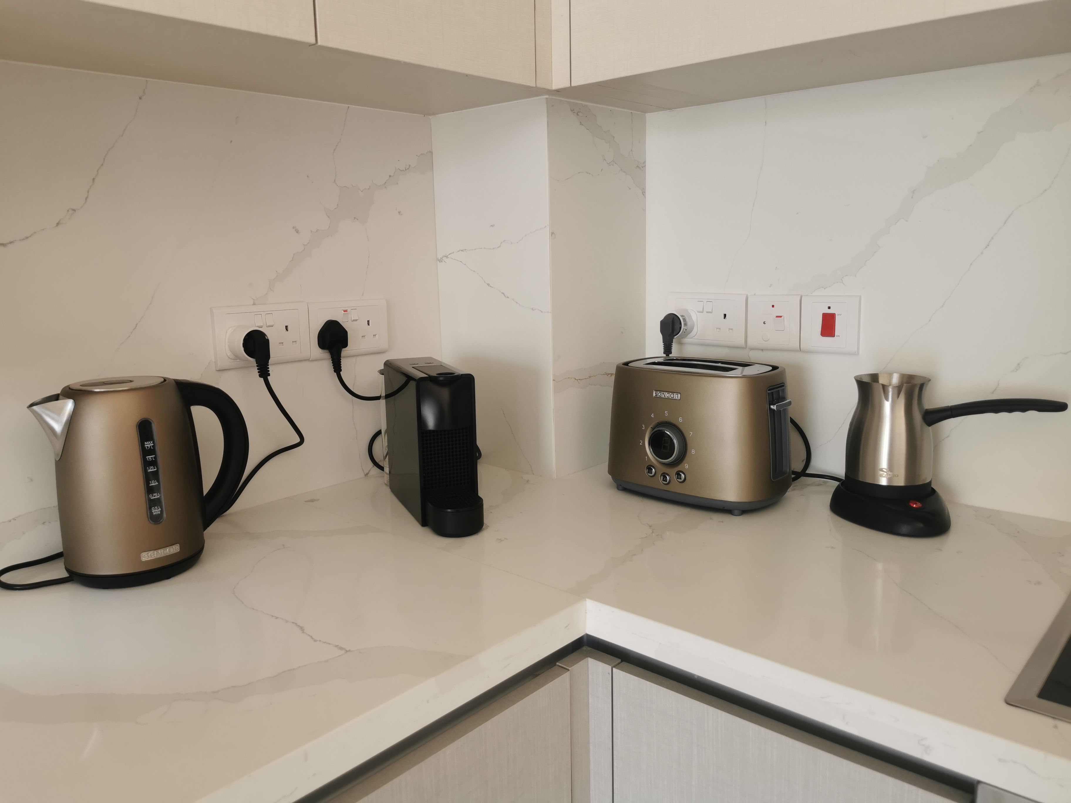 The Queen's kitchen supplies (electric kettle, coffee machine, toaster)